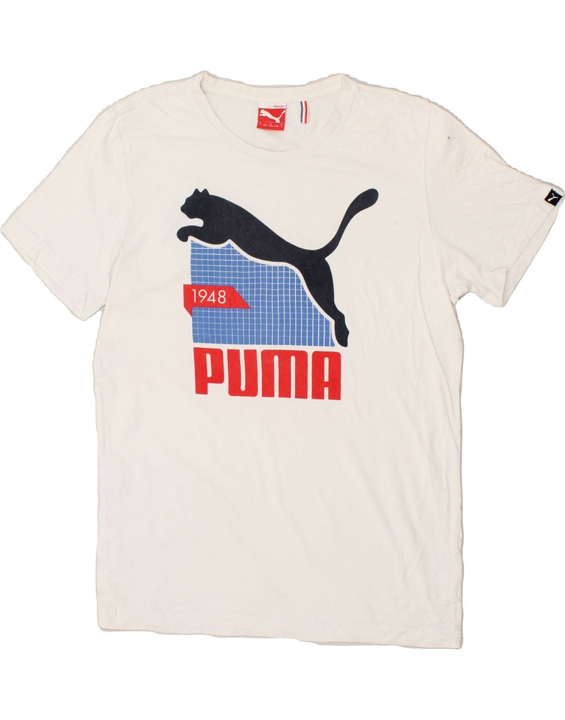 PUMA Mens Graphic T-Shirt Top Small White Cotton | Vintage Puma | Thrift | Second-Hand Puma | Used Clothing | Messina Hembry 