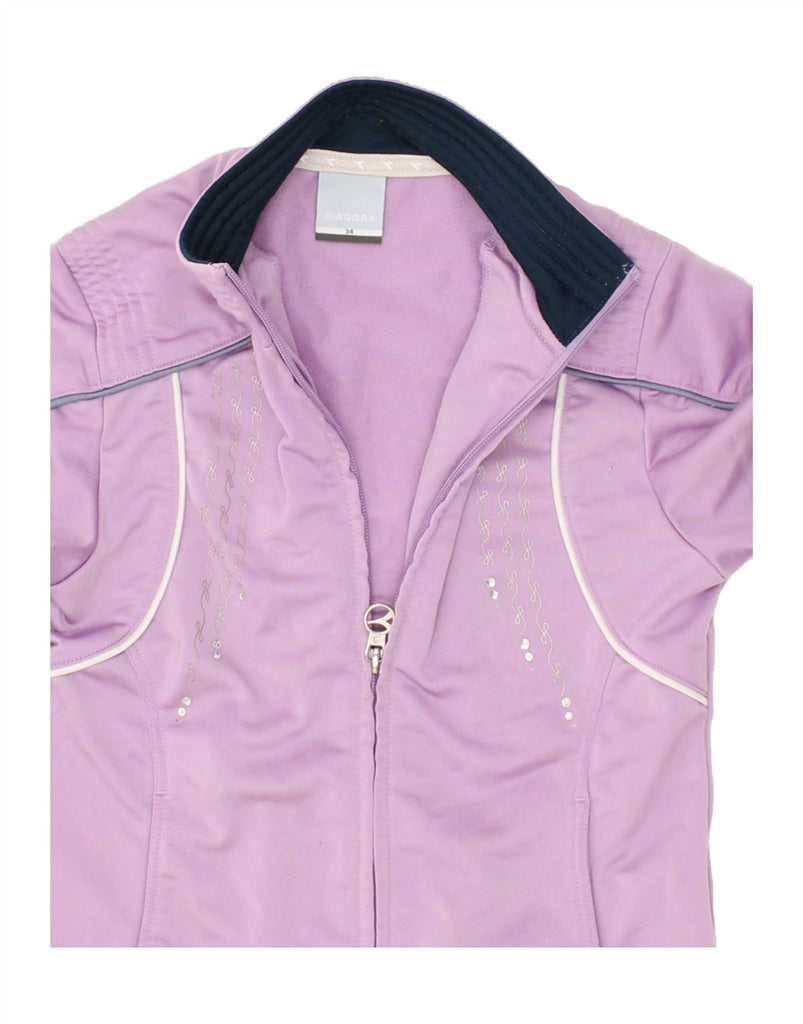 DIADORA Girls Graphic Tracksuit Top Jacket 8-9 Years Purple Polyester | Vintage Diadora | Thrift | Second-Hand Diadora | Used Clothing | Messina Hembry 