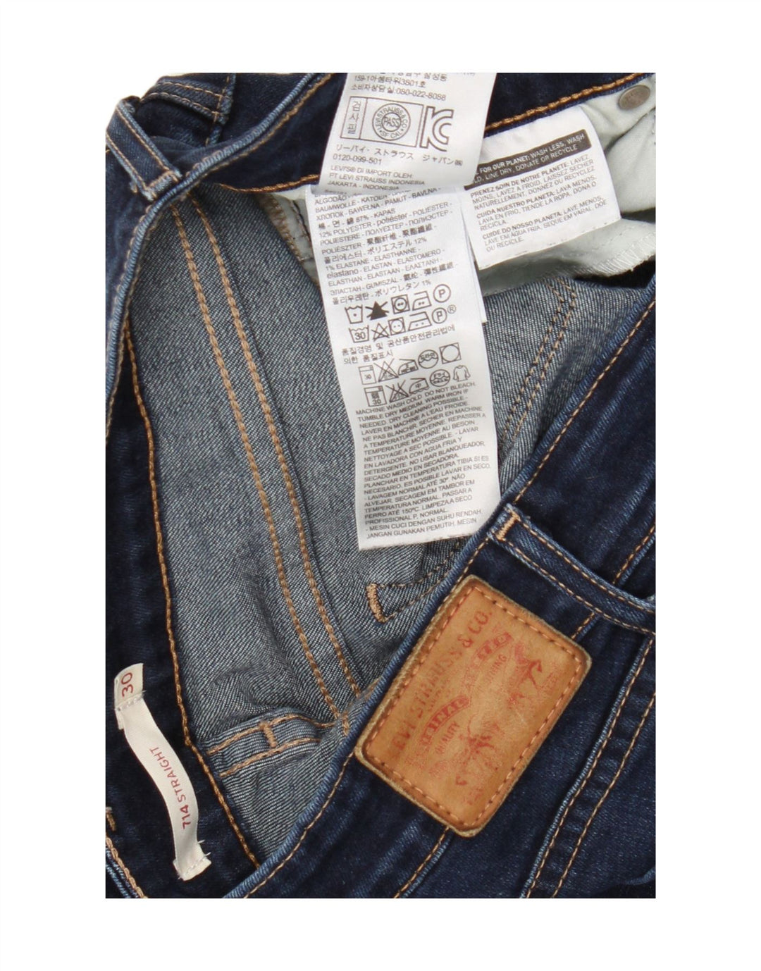 Levi's Womens 714 Straight Jeans W30 L32 Navy Blue Cotton