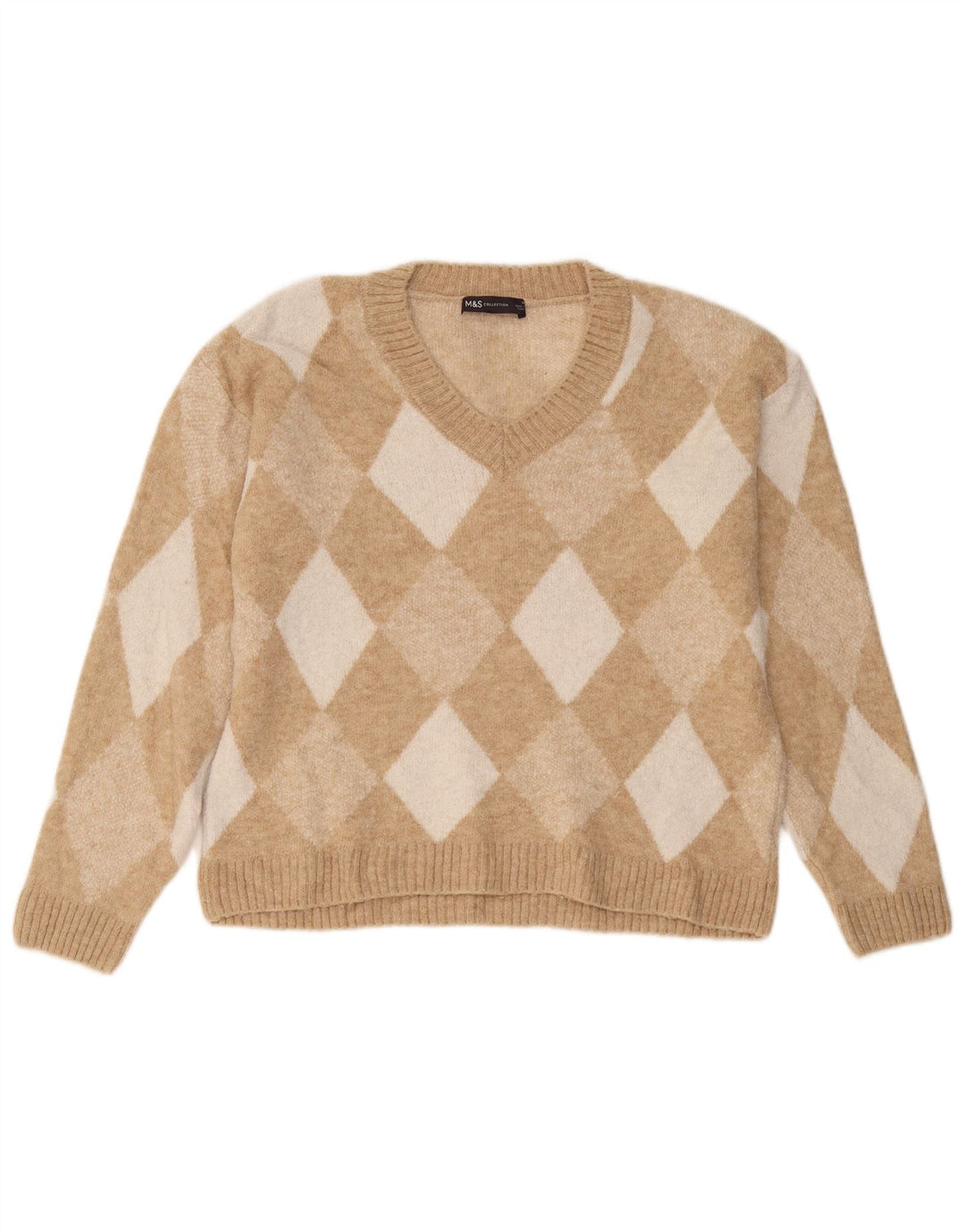 Marks & Spencer Womens V-Neck Jumper Sweater UK 14 Medium Beige