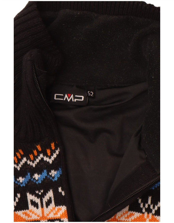 CMP Mens Zip Neck Jumper Sweater IT 52 Large Black Fair Isle Acrylic