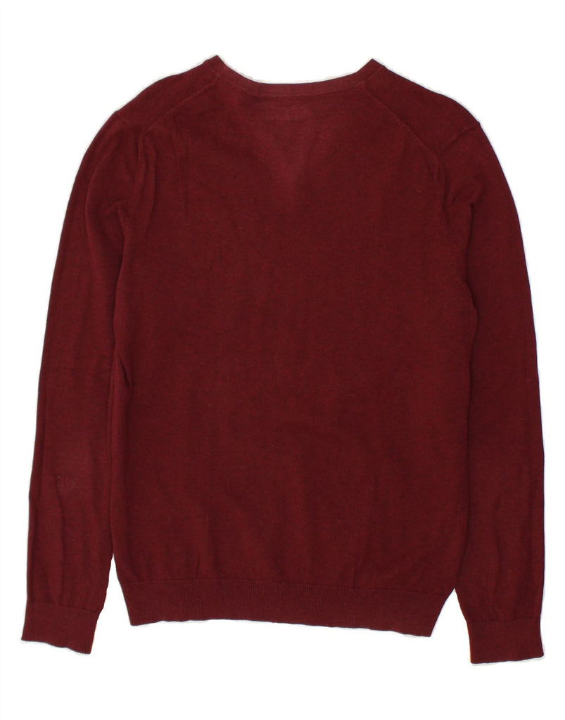 JULES Mens V-Neck Jumper Sweater Medium Burgundy Cotton | Vintage Jules | Thrift | Second-Hand Jules | Used Clothing | Messina Hembry 