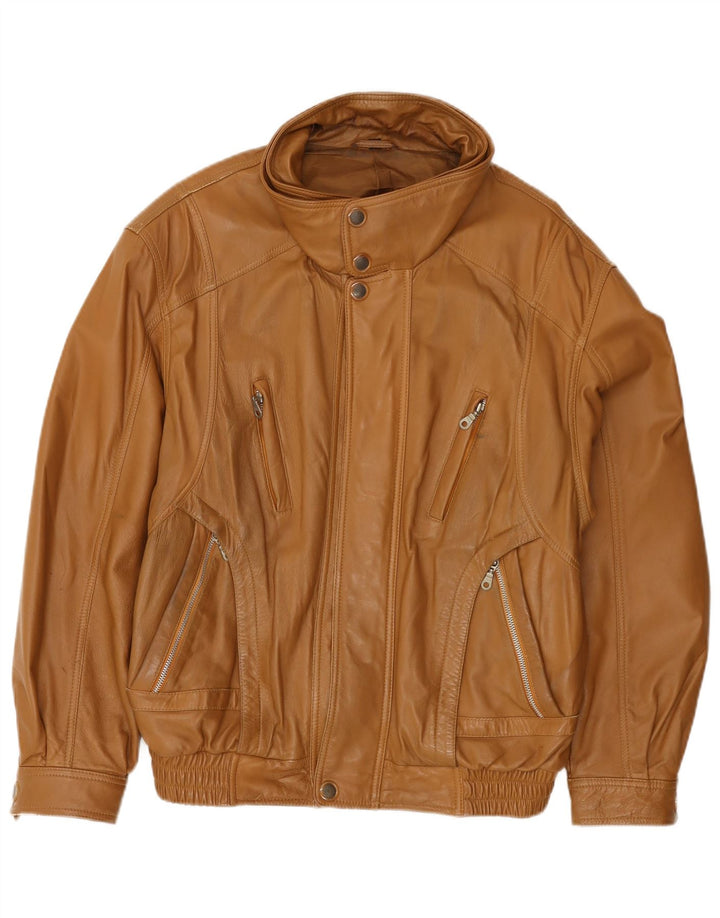 Vintage Mens Bomber Leather Jacket EU 50 Large Brown Leather