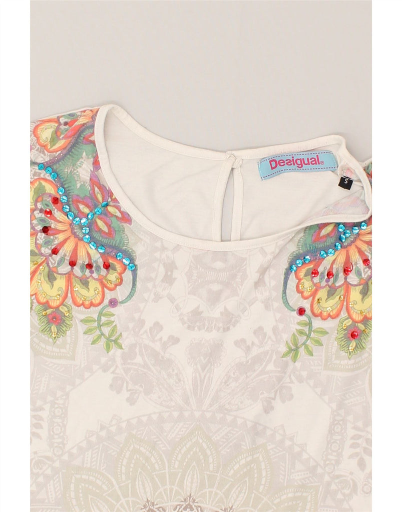 DESIGUAL Womens Sleeveless Blouse Top UK 10 Small White Paisley Polyester | Vintage Desigual | Thrift | Second-Hand Desigual | Used Clothing | Messina Hembry 