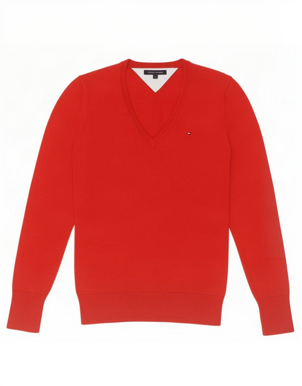 Tommy Hilfiger Mens V-Neck Jumper Sweater Small Red Cotton