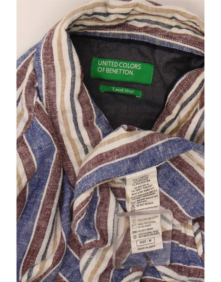 Benetton Mens Shirt Medium Blue Striped Lyocell