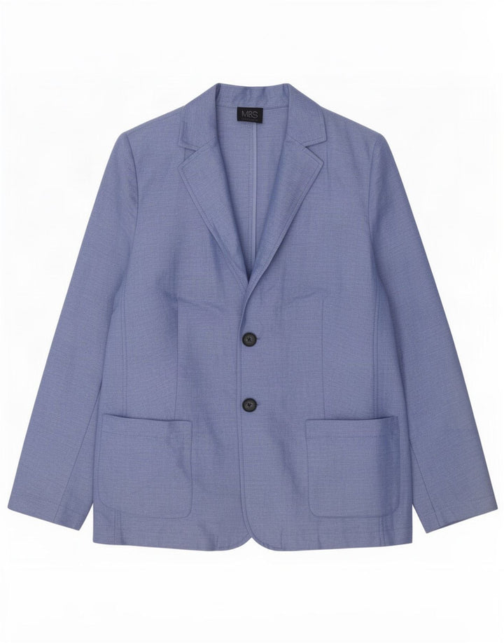 Marks & Spencer Womens 2 Button Blazer Jacket UK 14 Large Blue Linen