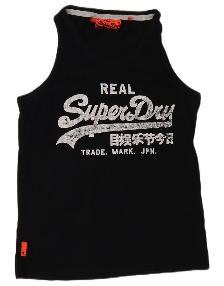 Superdry Mens Graphic Vest Top Large Black Cotton