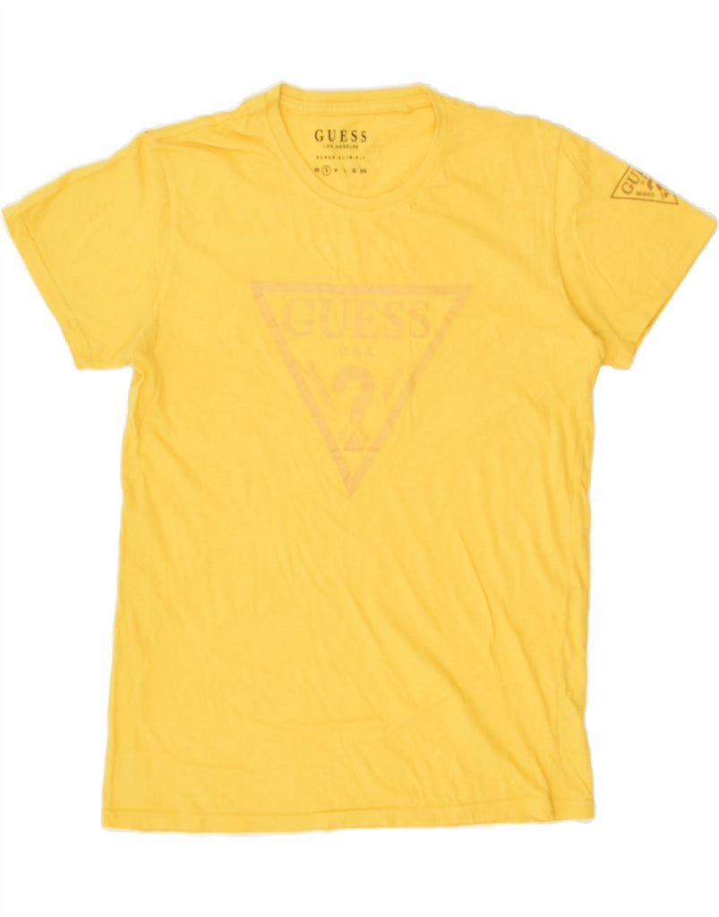 GUESS Mens Slim Fit Graphic T-Shirt Top Small Yellow | Vintage Guess | Thrift | Second-Hand Guess | Used Clothing | Messina Hembry 