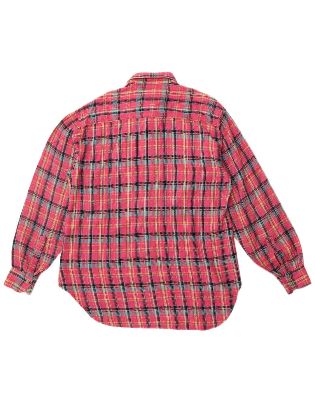 Benetton Womens Longline Flannel Shirt UK 14 Large Pink Check Cotton