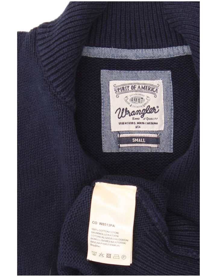 Wrangler Mens Zip Neck Jumper Sweater Small Navy Blue Cotton
