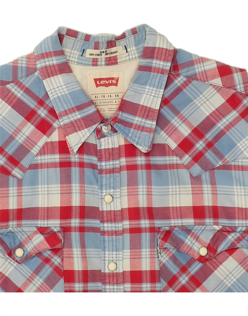 LEVI'S Mens Slim Fit Short Sleeve Shirt XL Red Check Cotton | Vintage Levi's | Thrift | Second-Hand Levi's | Used Clothing | Messina Hembry 