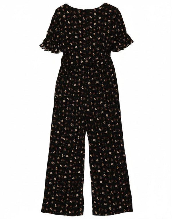 Oasis Womens Short Sleeve Jumpsuit UK 14 Medium Black Floral
