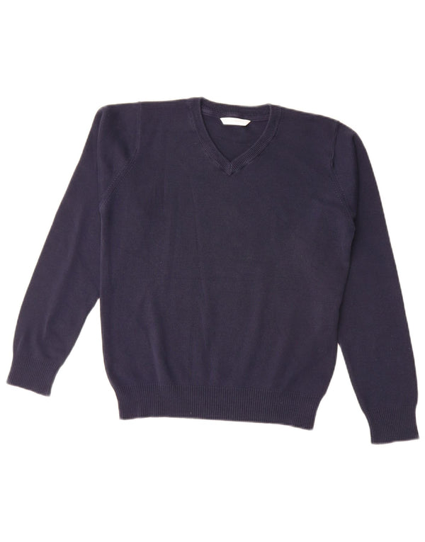Marks & Spencer Girls V-Neck Jumper Sweater 11-12 Years Navy Blue Cotton