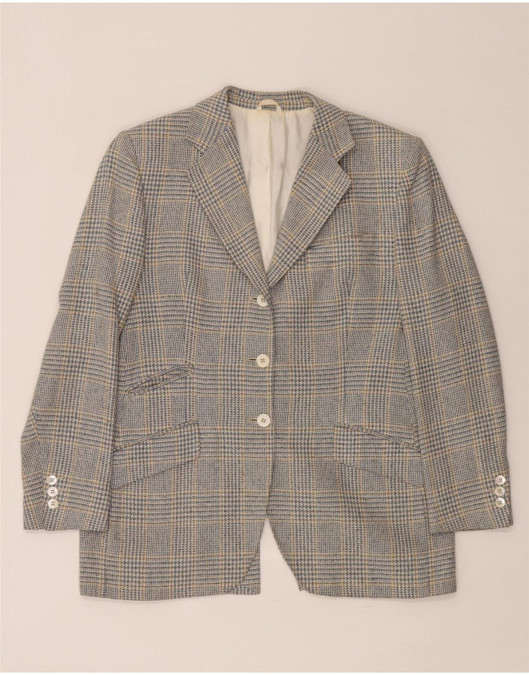 Burberrys Womens 3 Button Blazer Jacket UK 12 Medium Blue Houndstooth