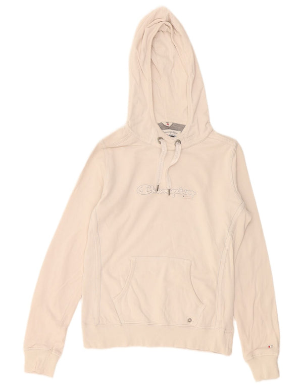 Champion Womens Hooded Graphic Sweatshirt Jumper UK 14 Medium White Cotton
