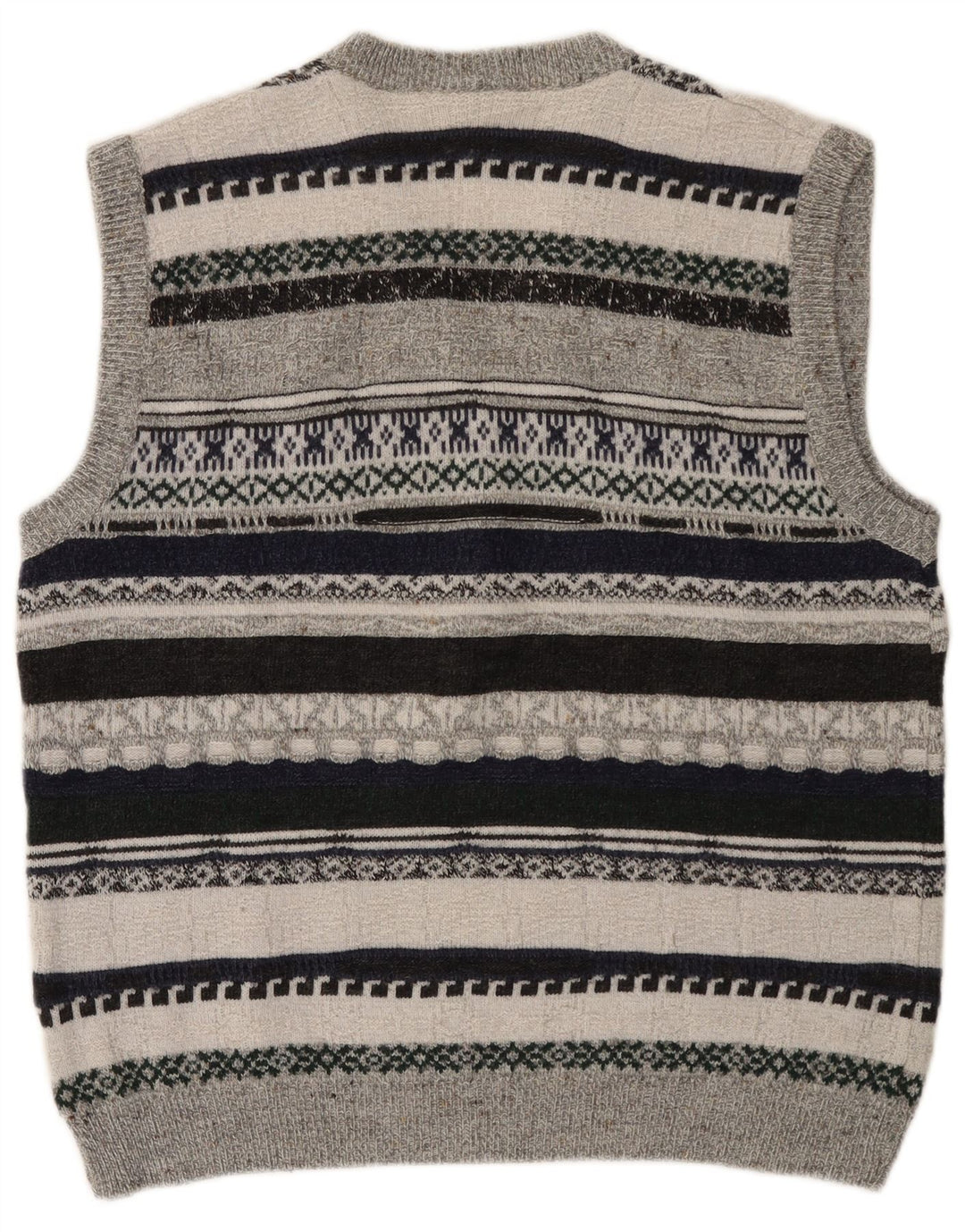 VINTAGE Mens Vest Tank Top Medium Grey Striped Polyacrylic