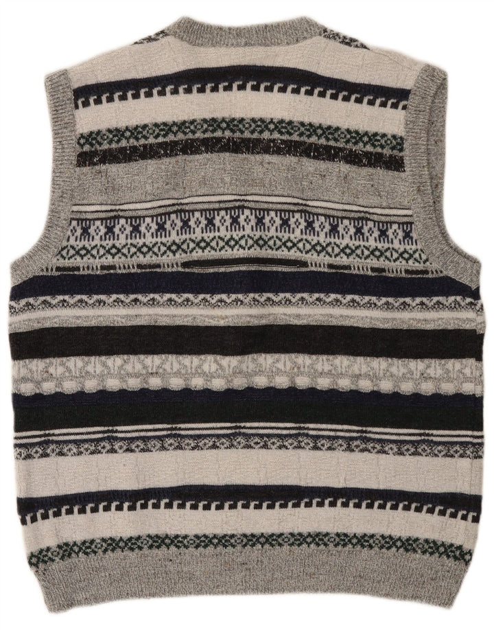 VINTAGE Mens Vest Tank Top Medium Grey Striped Polyacrylic