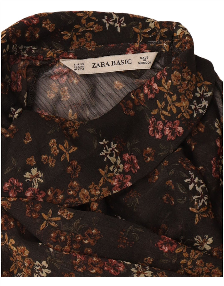 Zara Womens Oversized See Through Blouse Top UK 6 XS Black Floral