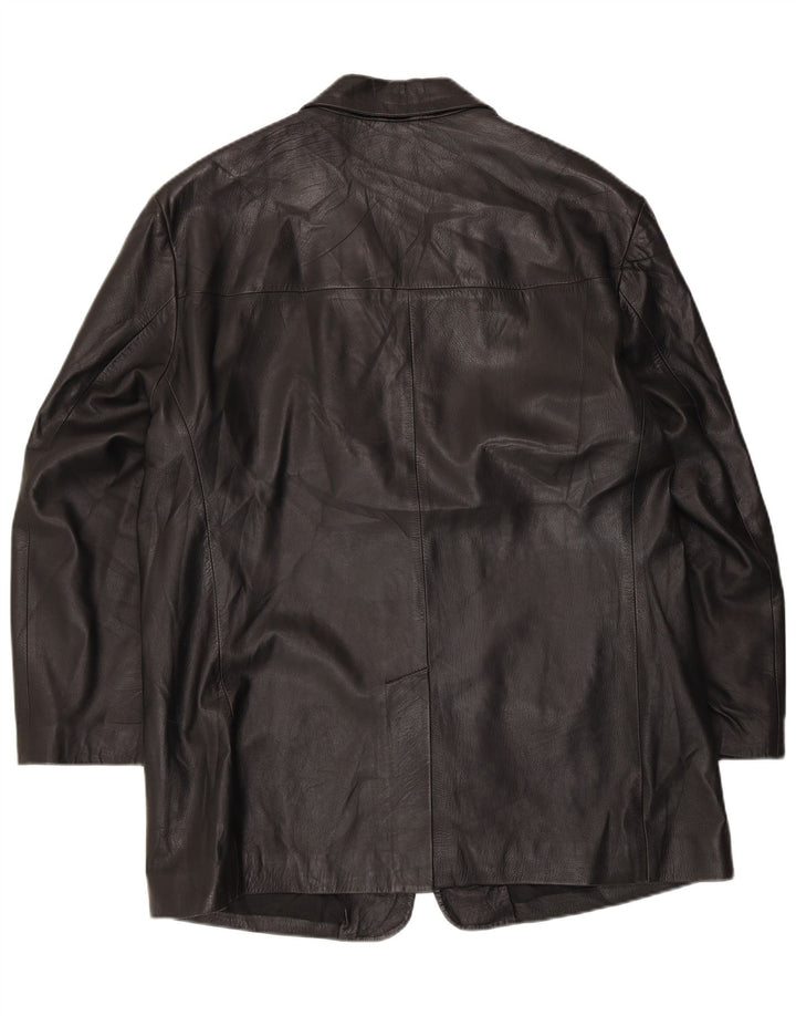 Johns And Son's Mens 3 Button Leather Blazer Jacket IT 56 3XL Black Leather