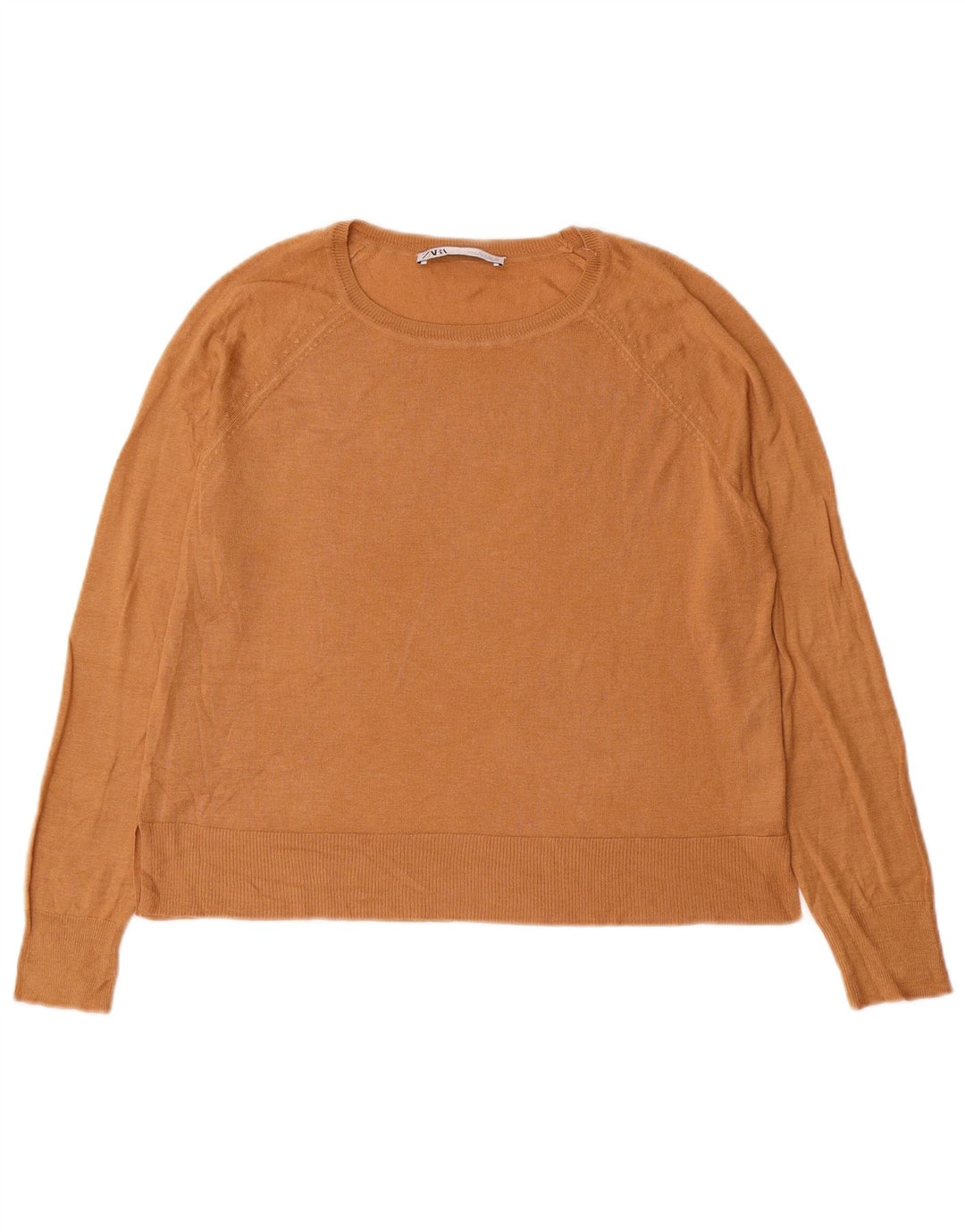 ZARA Womens Oversized Crew Neck Jumper Sweater UK 10 Small Brown Viscose