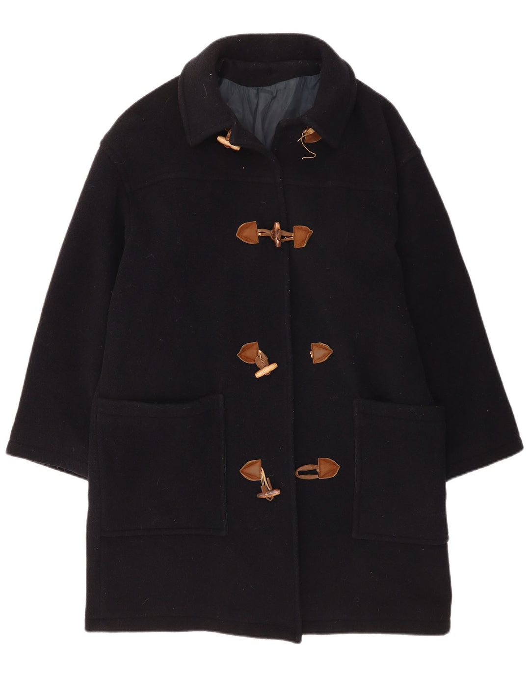 Vintage Womens Oversized Duffle Coat UK 14 Medium Navy Blue Wool