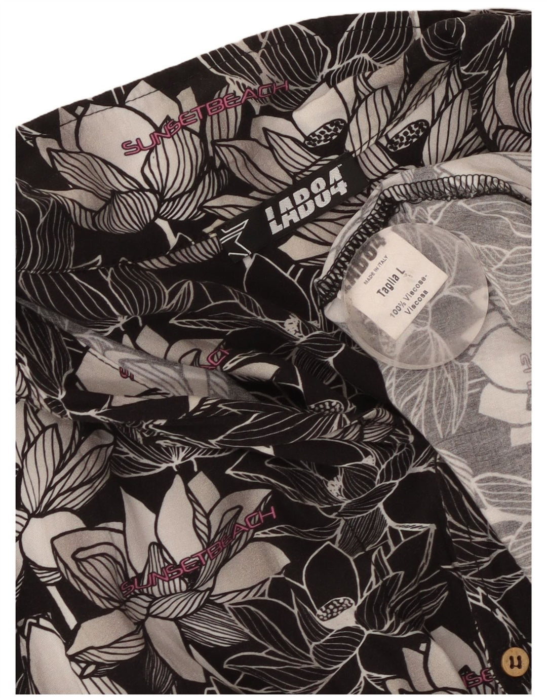 Vintage Mens Short Sleeve Shirt Large Black Floral