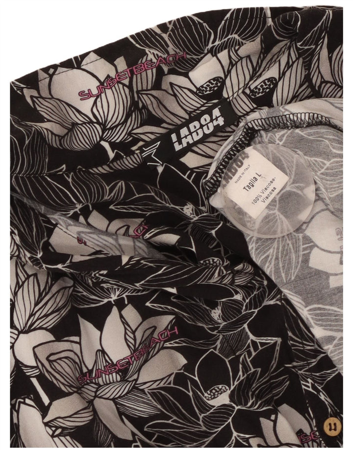 Vintage Mens Short Sleeve Shirt Large Black Floral