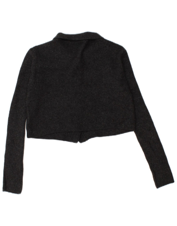 Zara Womens Crop Cardigan Sweater UK 10 Small Black Flecked Nylon