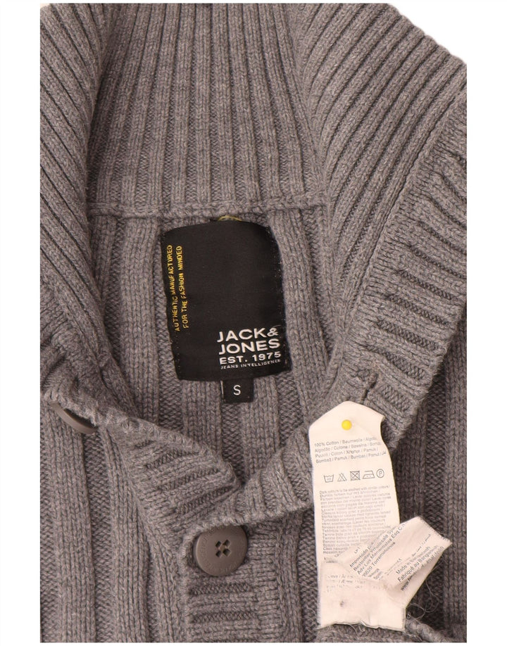 Jack & Jones Mens Button Neck Jumper Sweater Small Grey Cotton