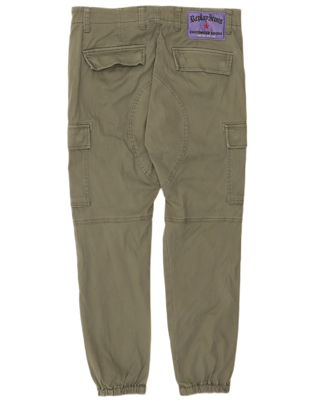 Replay Mens Joggers Cargo Trousers W27 L27 Khaki Cotton