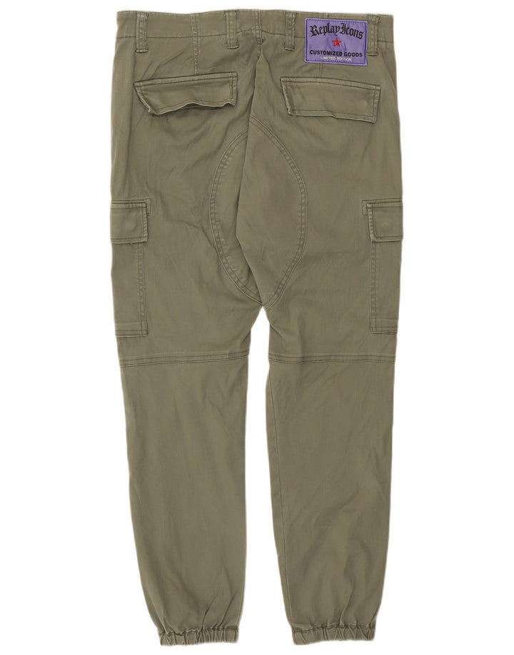Replay Mens Joggers Cargo Trousers W27 L27 Khaki Cotton
