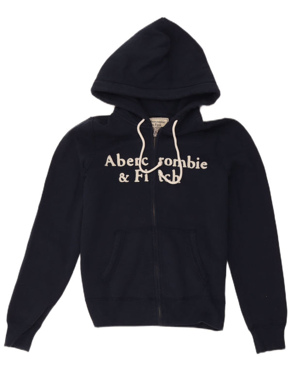 Abercrombie & Fitch Womens Graphic Zip Hoodie Sweater UK 10 Small Navy Blue