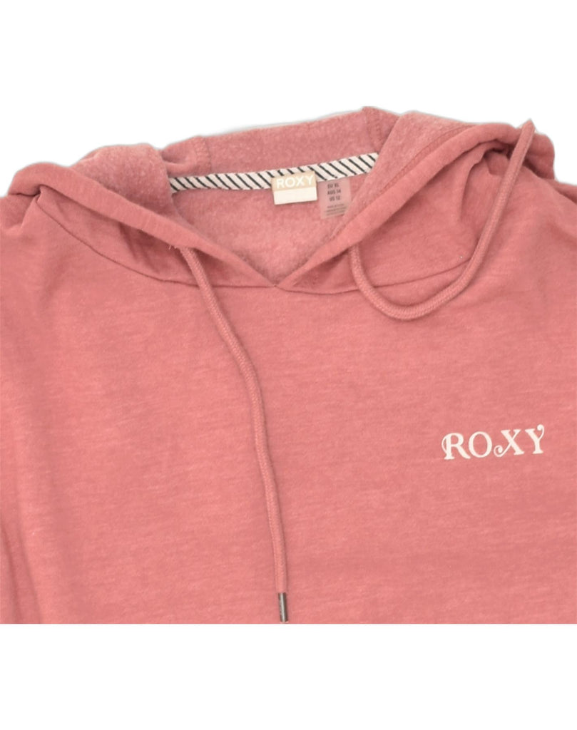 ROXY Womens Crop Graphic Hoodie Jumper US 12 Large Pink Cotton | Vintage Roxy | Thrift | Second-Hand Roxy | Used Clothing | Messina Hembry 