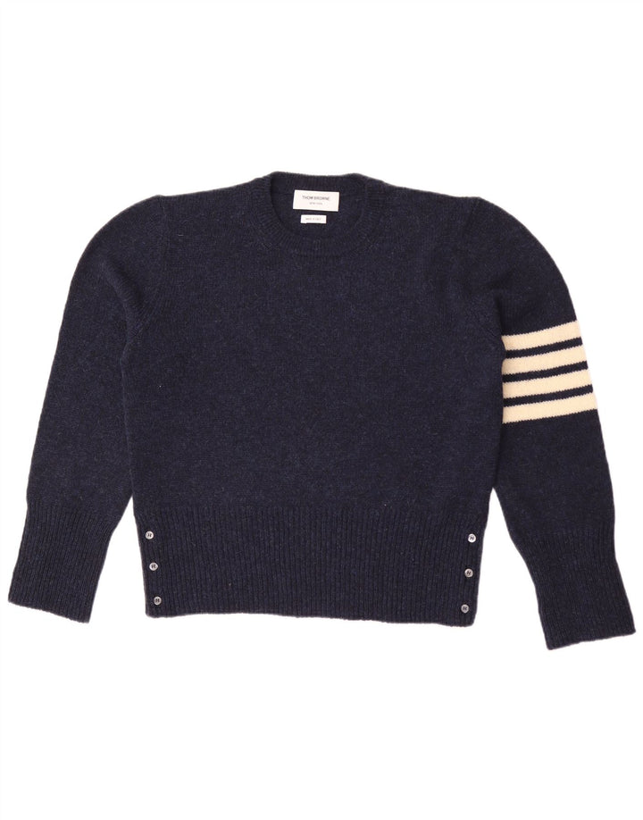 Thom Browne Mens Crew Neck Jumper Sweater Large Navy Blue Colourblock Wool