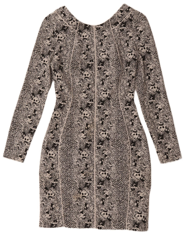Reiss Womens Long Sleeve Bodycon Dress UK 12 Medium Grey Animal Print