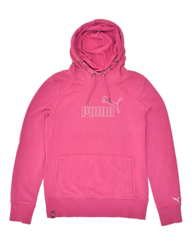 PUMA Womens Graphic Hoodie Jumper UK 12 Medium Pink Cotton Vintage Puma and Second-Hand Puma from Messina Hembry 