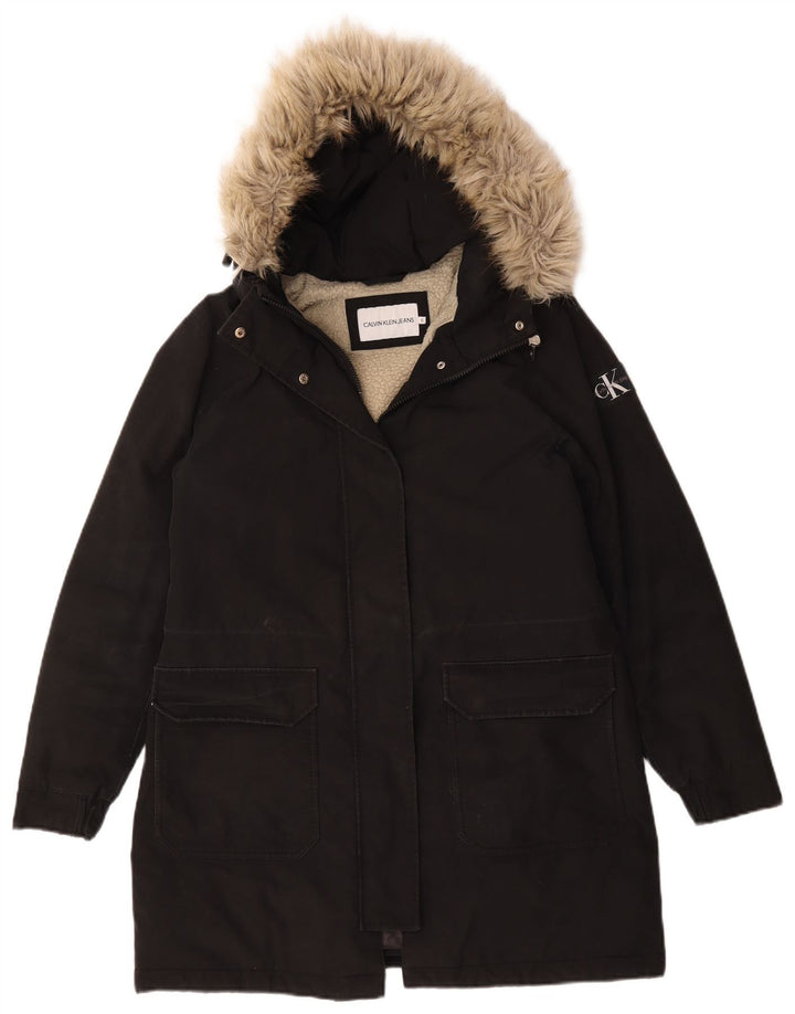 Calvin Klein Jeans Womens Oversized Sherpa Parka Jacket UK 10 Small Black