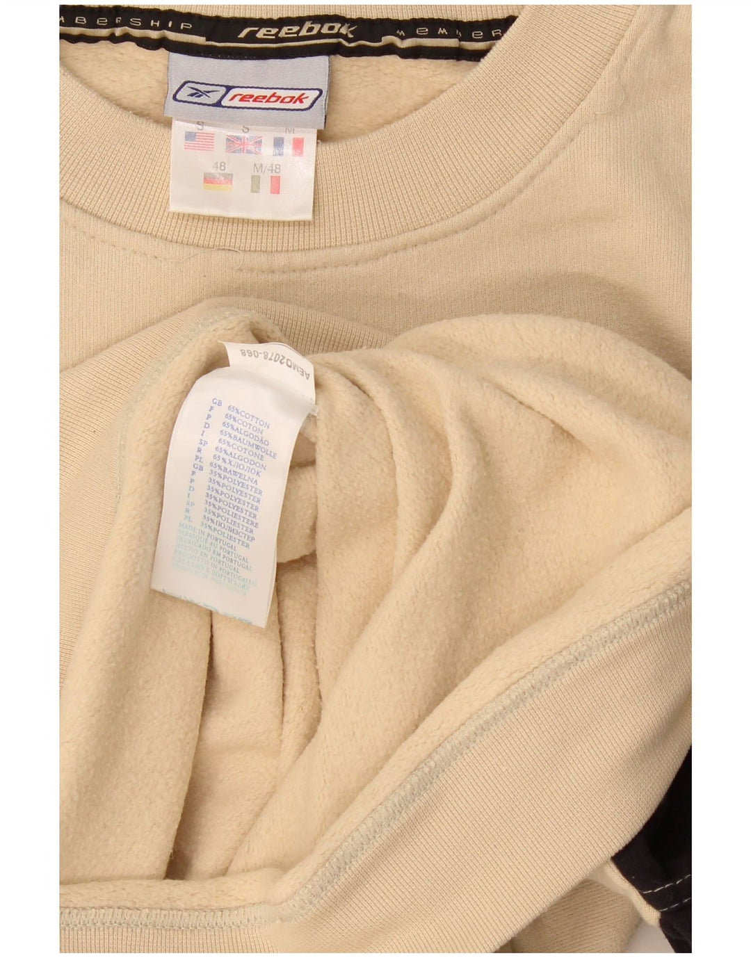 Reebok Mens Graphic Sweatshirt Jumper Small Beige Colourblock Cotton
