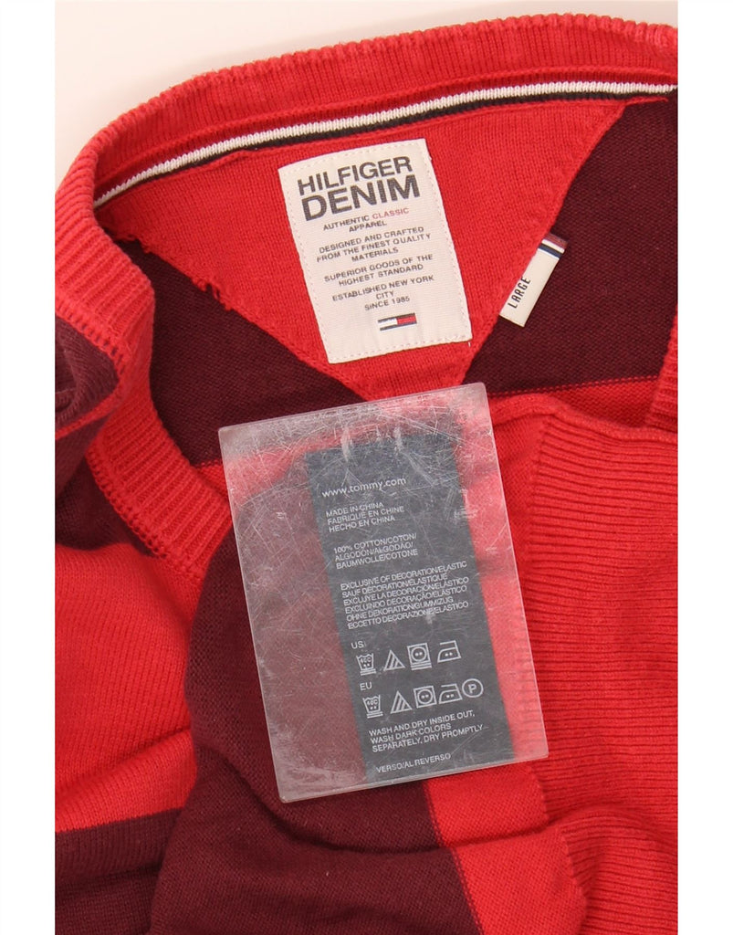 TOMMY HILFIGER Womens Boat Neck Jumper Sweater UK 14 Large Red Striped Vintage Tommy Hilfiger and Second-Hand Tommy Hilfiger from Messina Hembry 