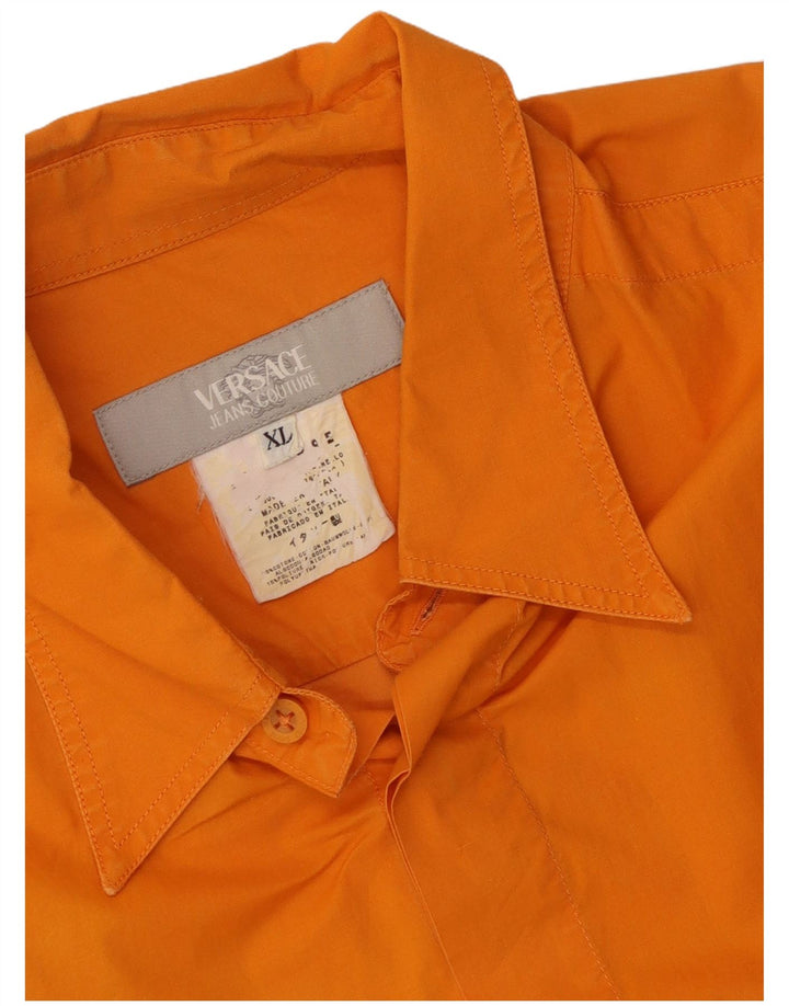 Versace Mens Short Sleeve Shirt XL Orange Cotton