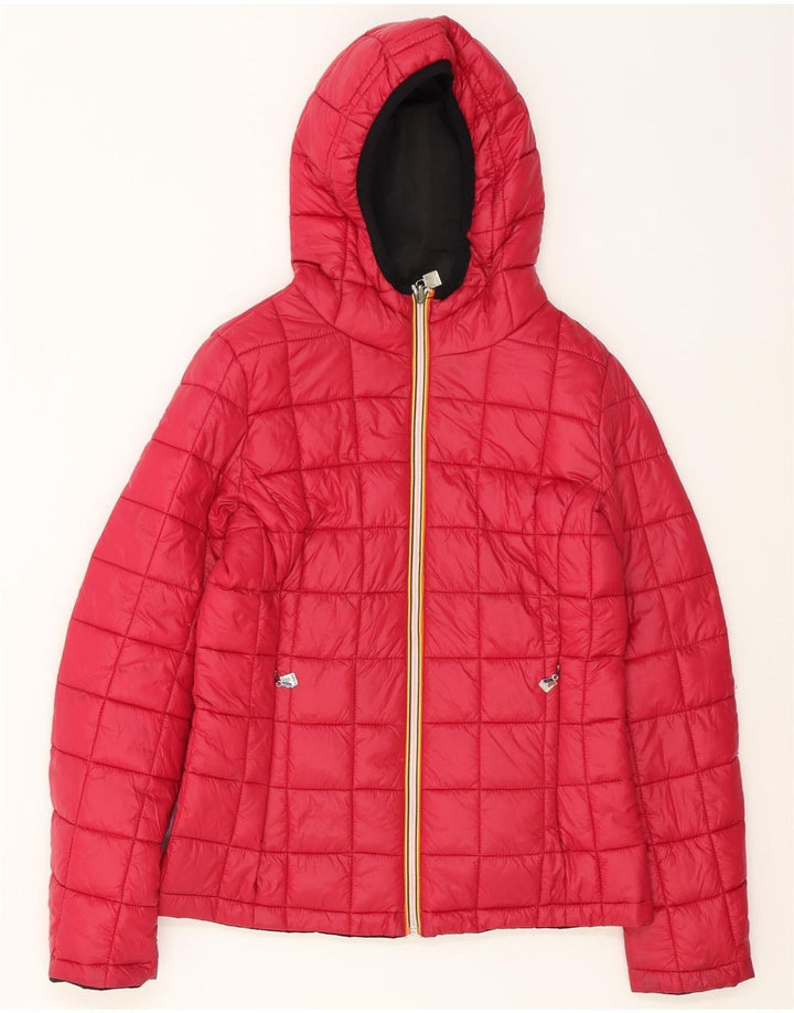 K-Way Womens Hooded Reversible Padded Jacket UK 14 Large Black Nylon
