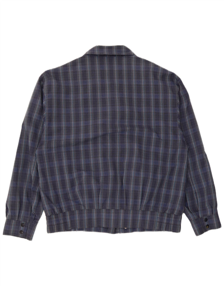 Vintage Mens Bomber Jacket IT 50 Large Navy Blue Check Polyester