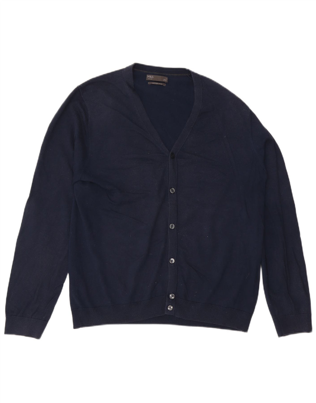 Marks & Spencer Mens Cardigan Sweater Large Navy Blue Cotton