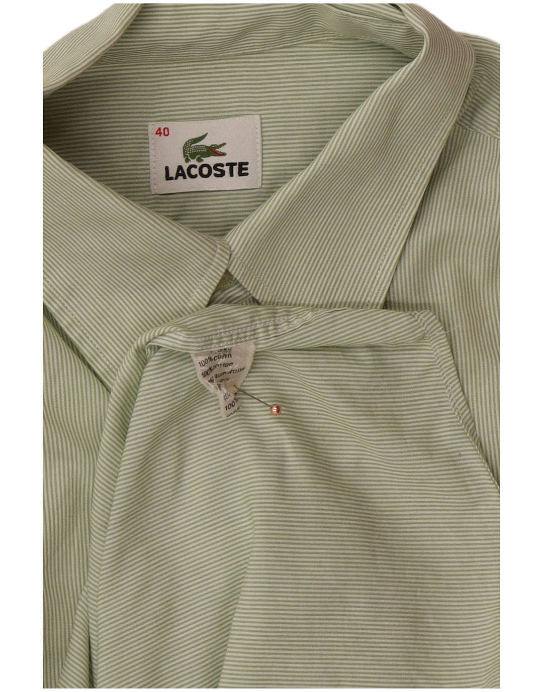 LACOSTE Mens Short Sleeve Shirt Size 40 Medium Green Pinstripe Cotton