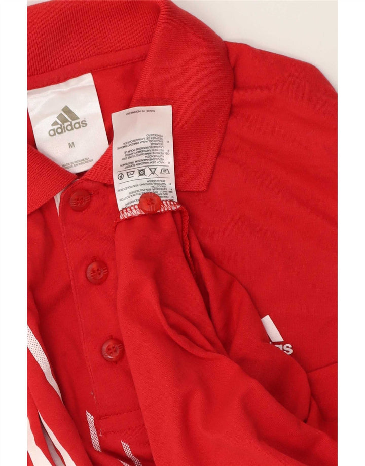 Adidas Mens Polo Shirt Medium Red Striped Cotton