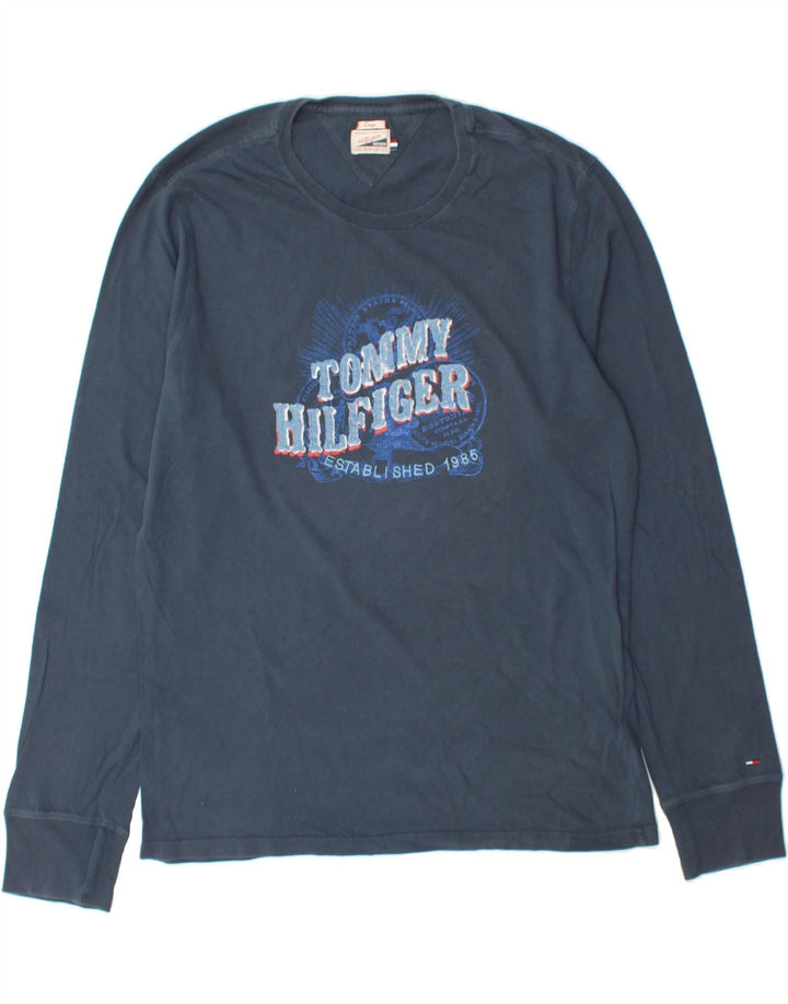 TOMMY HILFIGER Mens Graphic Top Long Sleeve Large Navy Blue Cotton Vintage Tommy Hilfiger and Second-Hand Tommy Hilfiger from Messina Hembry 