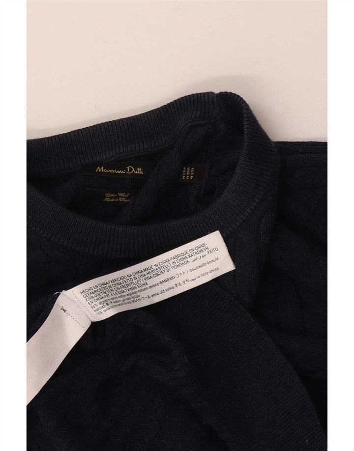 Massimo Dutti Mens Crew Neck Jumper Sweater Medium Navy Blue Cotton