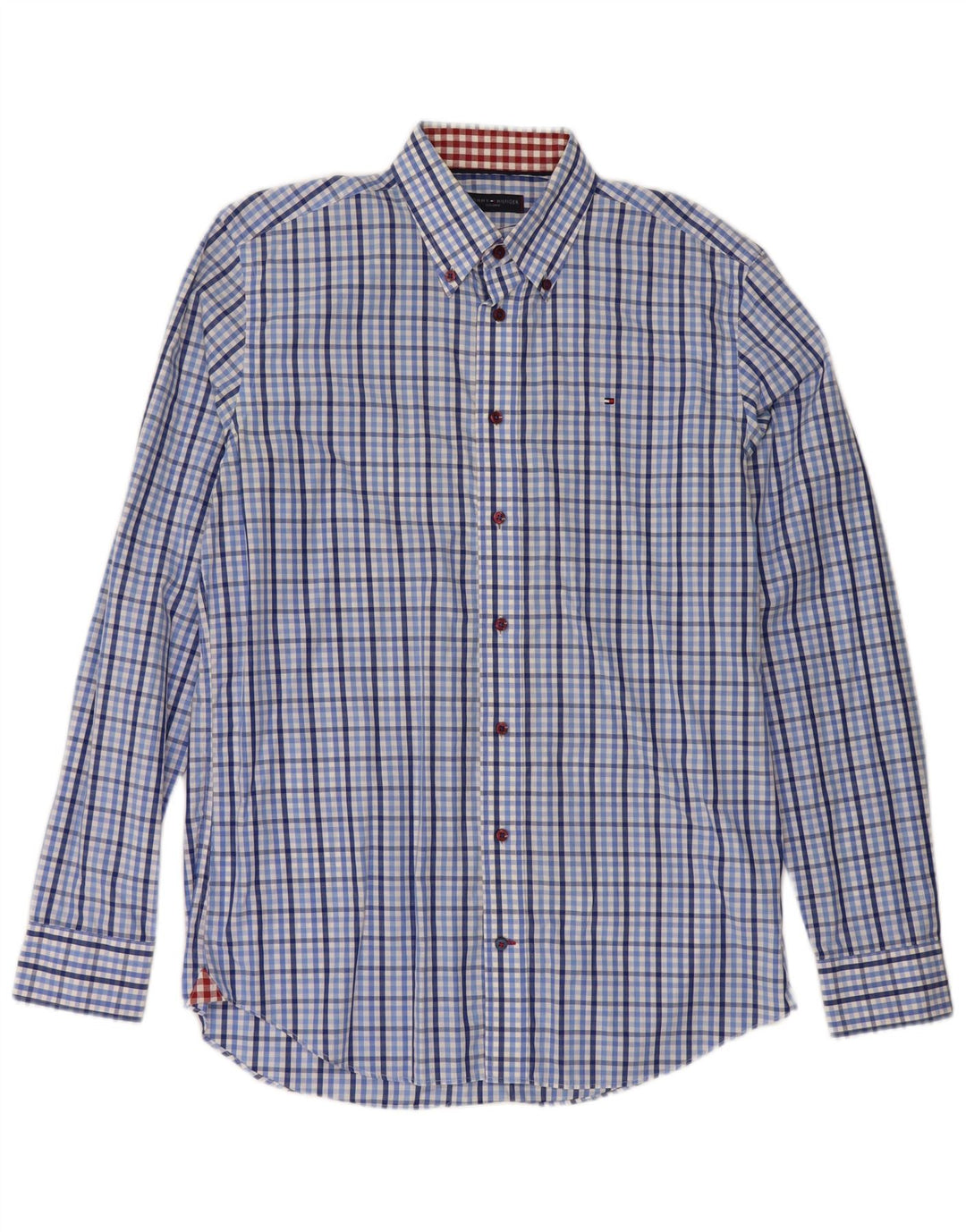 Tommy Hilfiger Mens Shirt Size 39 15 1/2 Medium Blue Check Cotton