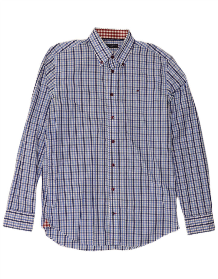 Tommy Hilfiger Mens Shirt Size 39 15 1/2 Medium Blue Check Cotton